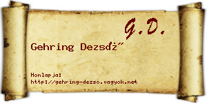 Gehring Dezső névjegykártya